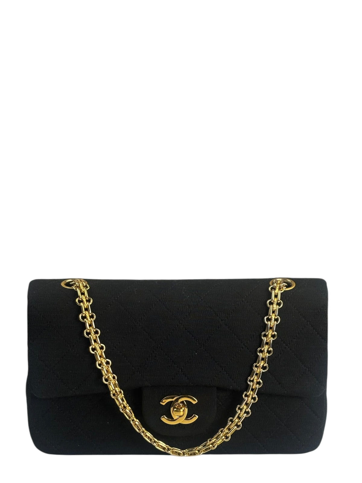 Chanel Vintage Black Quilted Jersey Double Flap Bag 1986