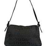 Fendi Black Leather Trim Zucca Baguette