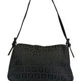 Fendi Black Leather Trim Zucca Baguette