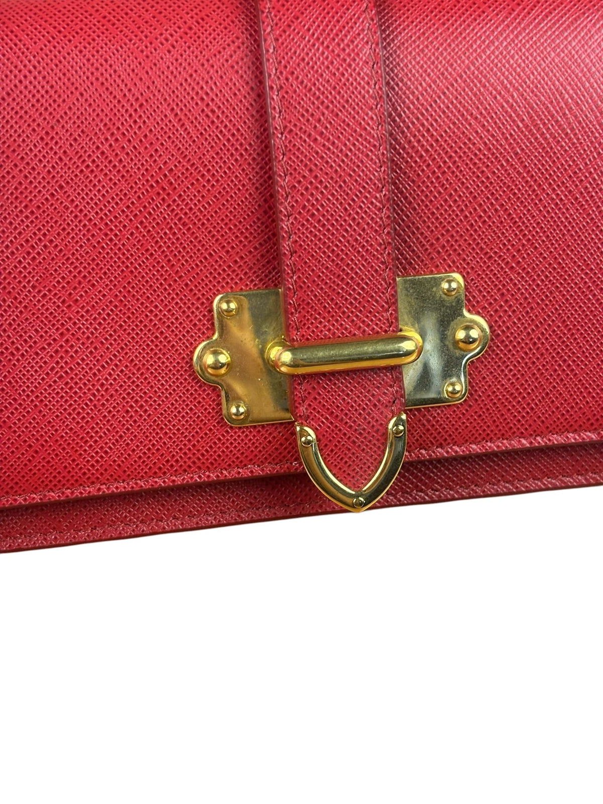 Prada Red Saffiano Leather Flap Wallet On Chain