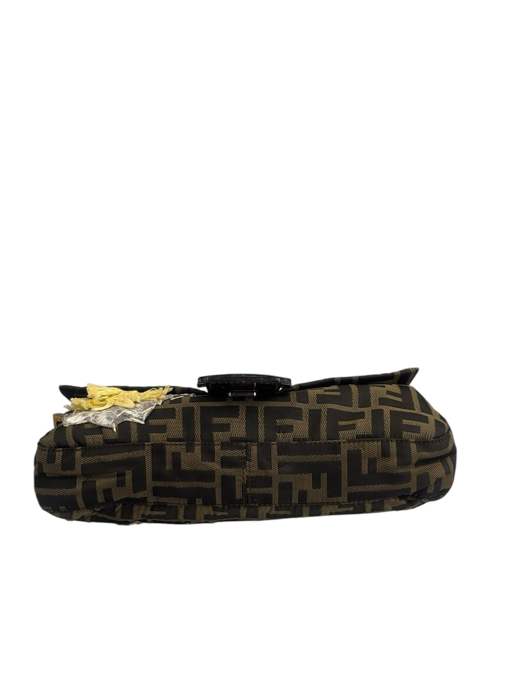Fendi Brown Leather Trim Zucca Floral Embroidered Baguette