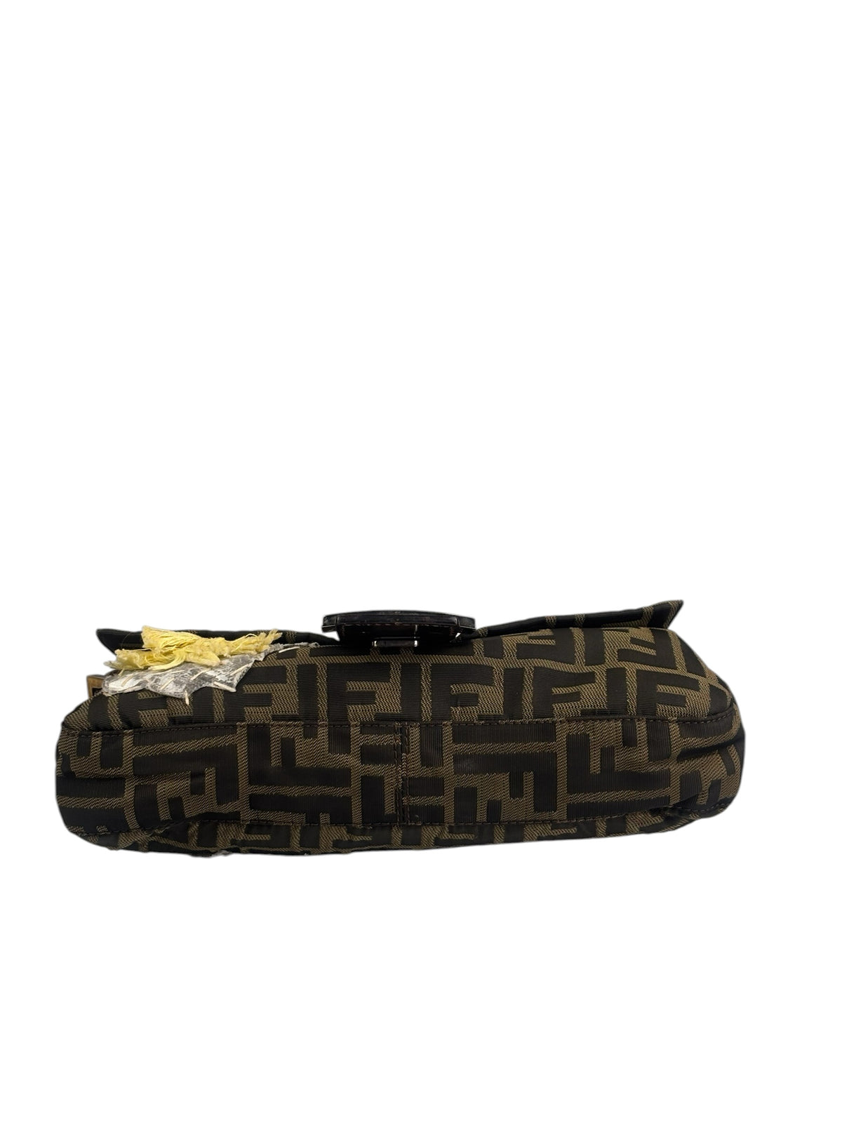 Fendi Brown Leather Trim Zucca Floral Embroidered Baguette