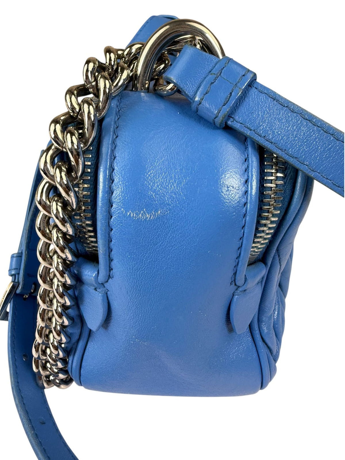 Miu Miu Blue Matelassè Leather Crossbody Bag