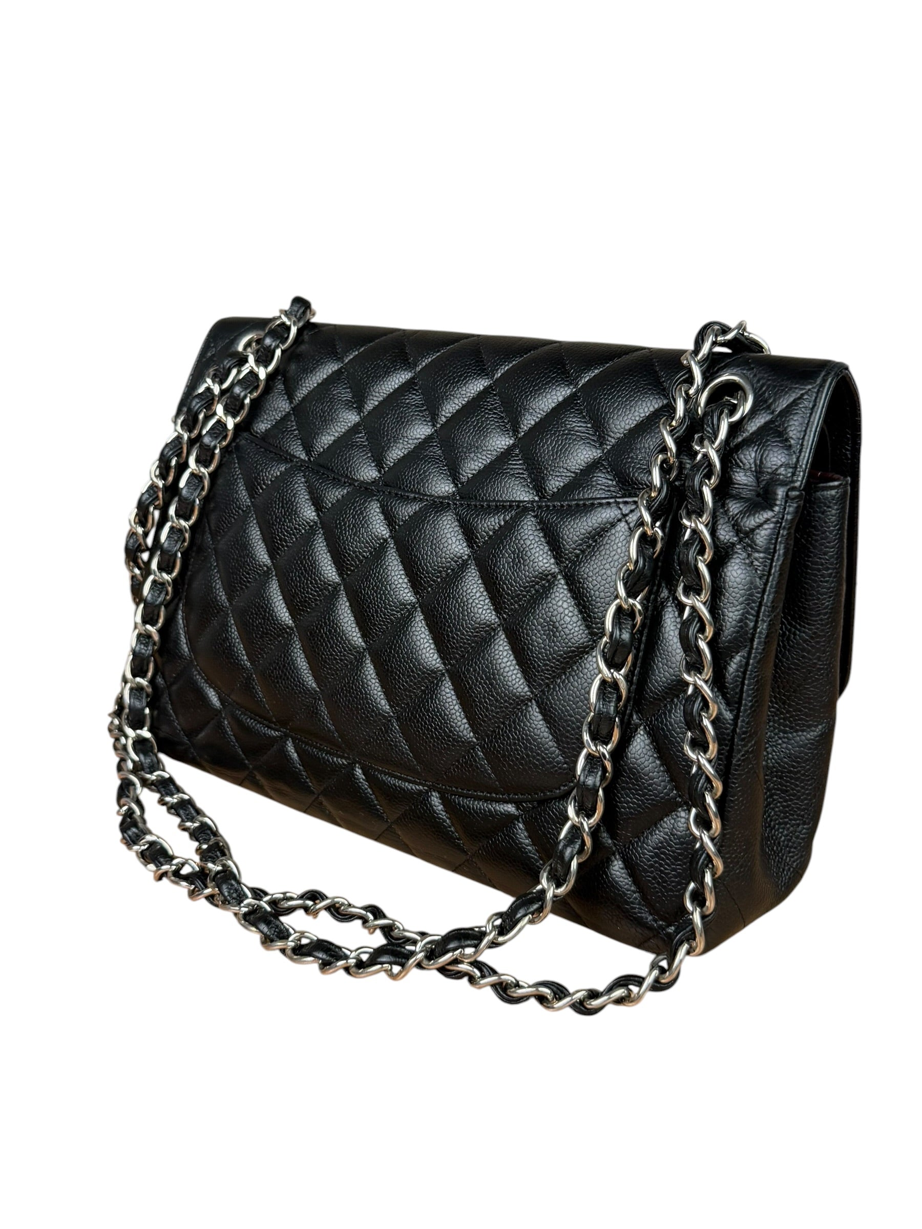 Chanel Black Caviar Quilted Leather Classic Jumbo Double Flap Bag 2011