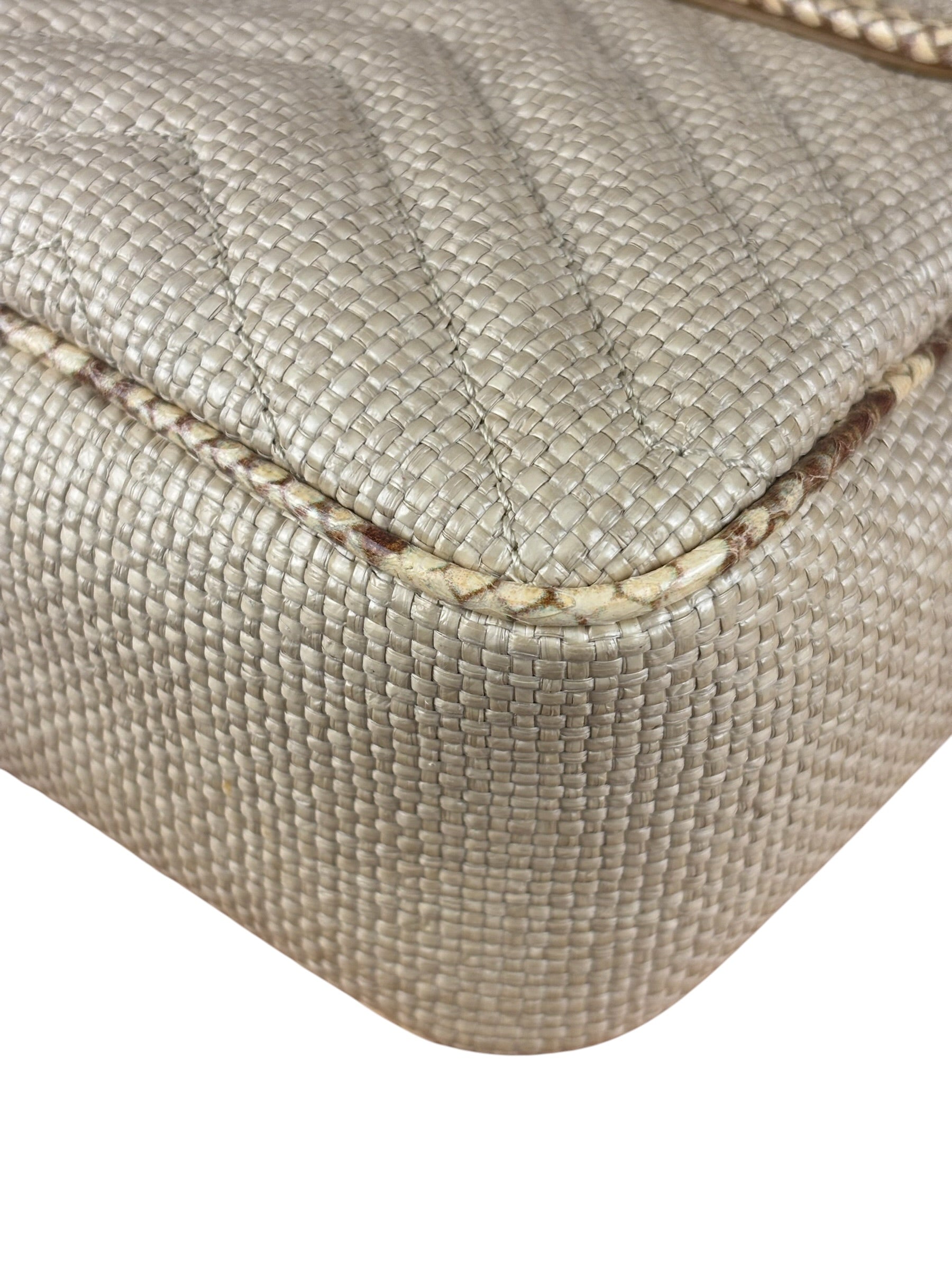 Gucci GG Beige Raffia Marmont Snakeskin Trim Flap Bag