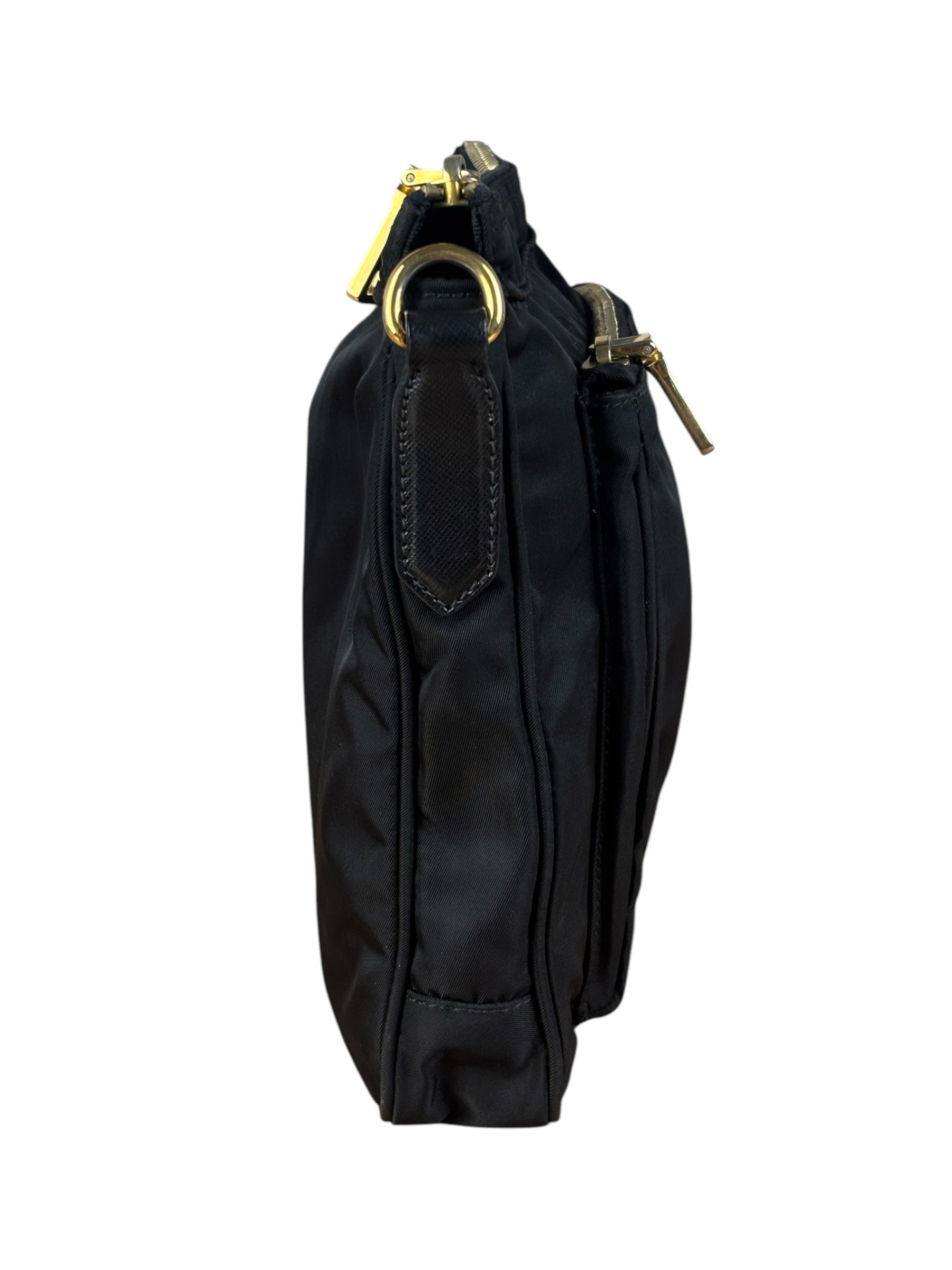 Prada Black Tessuto Nylon Leather Trim Crossbody Shoulder Bag