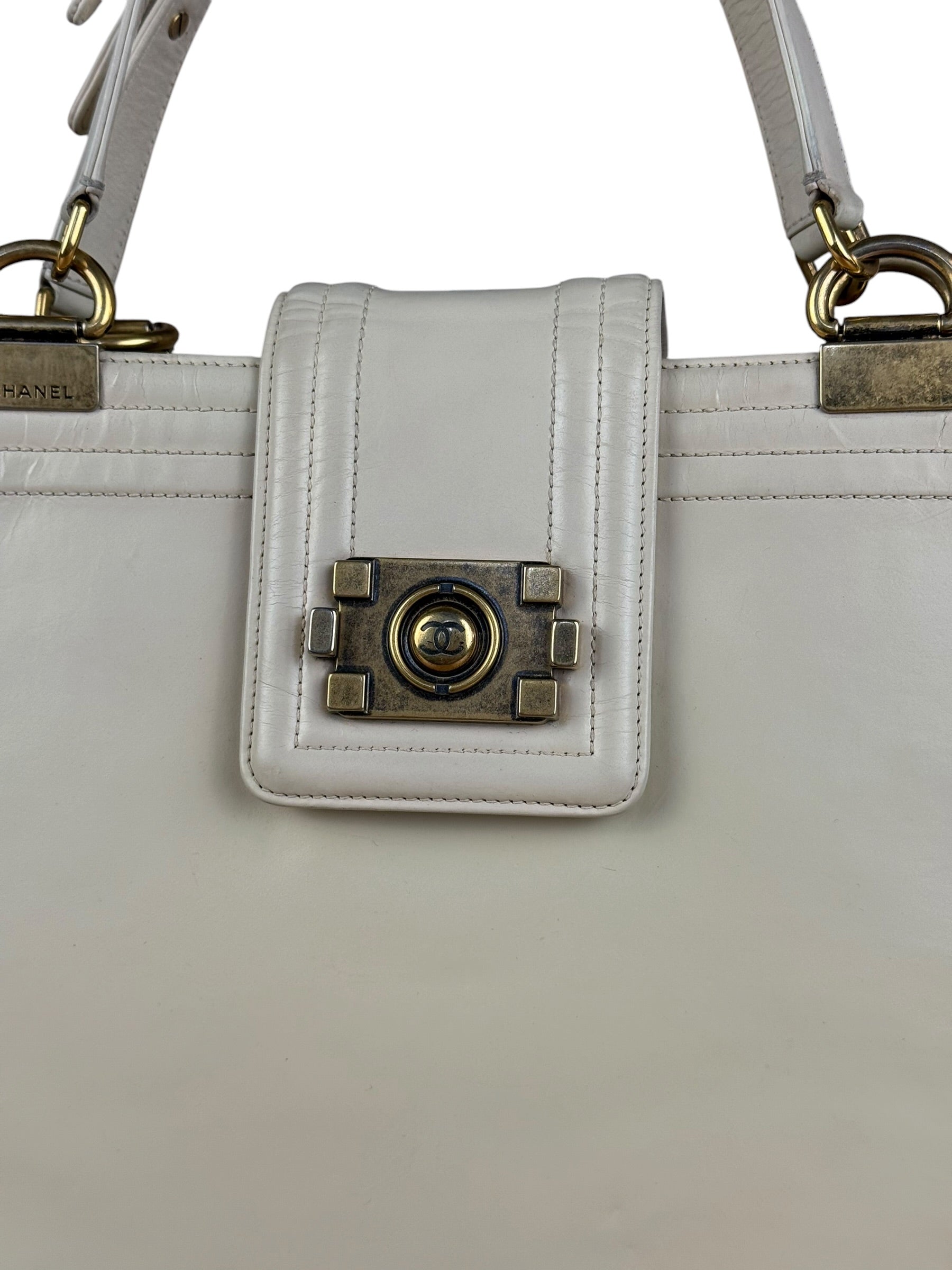 Chanel Ivory Leather Large Jetsetter Boy 2Way Handbag 2011