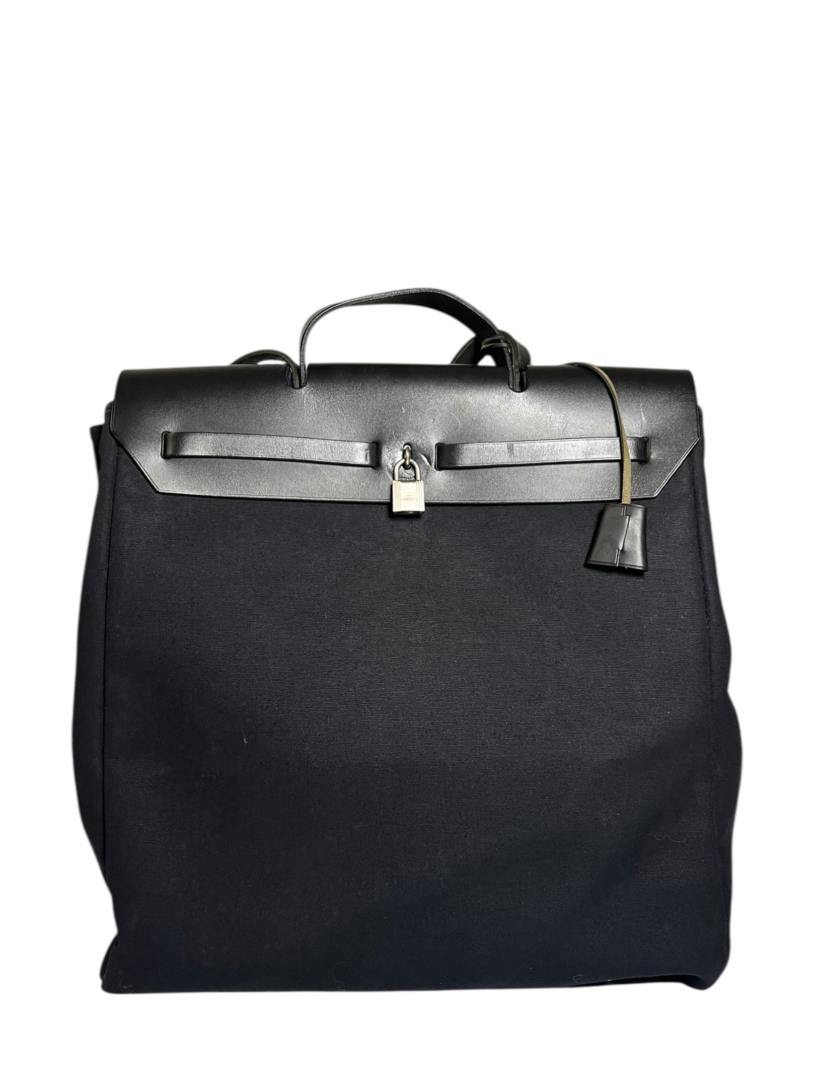 Hermes Black Toile Herbag 39 Handbag