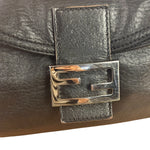 Fendi Vintage Black Leather Double Flap Baguette