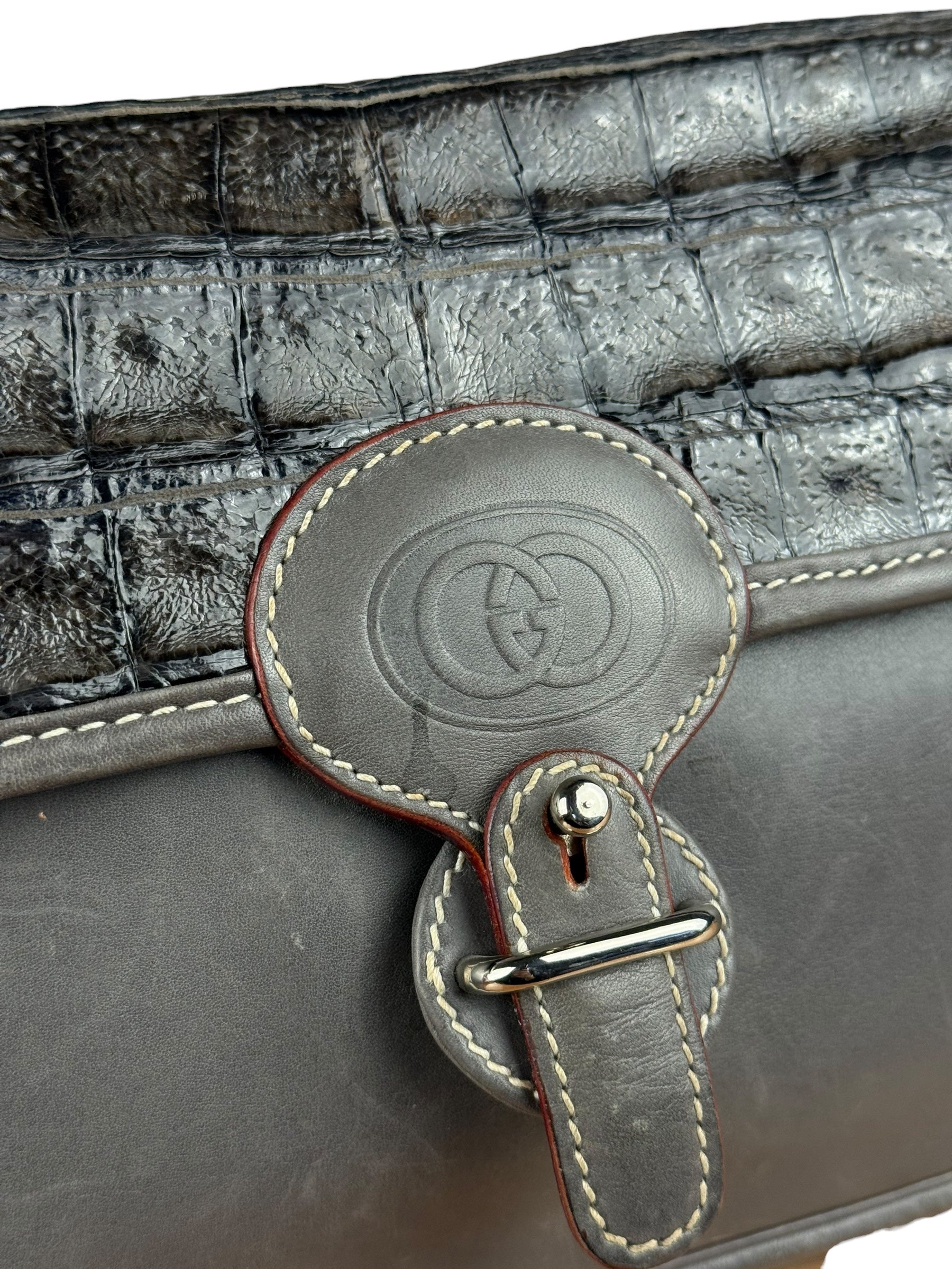 Gucci Vintage Grey Leather Flap Clutch