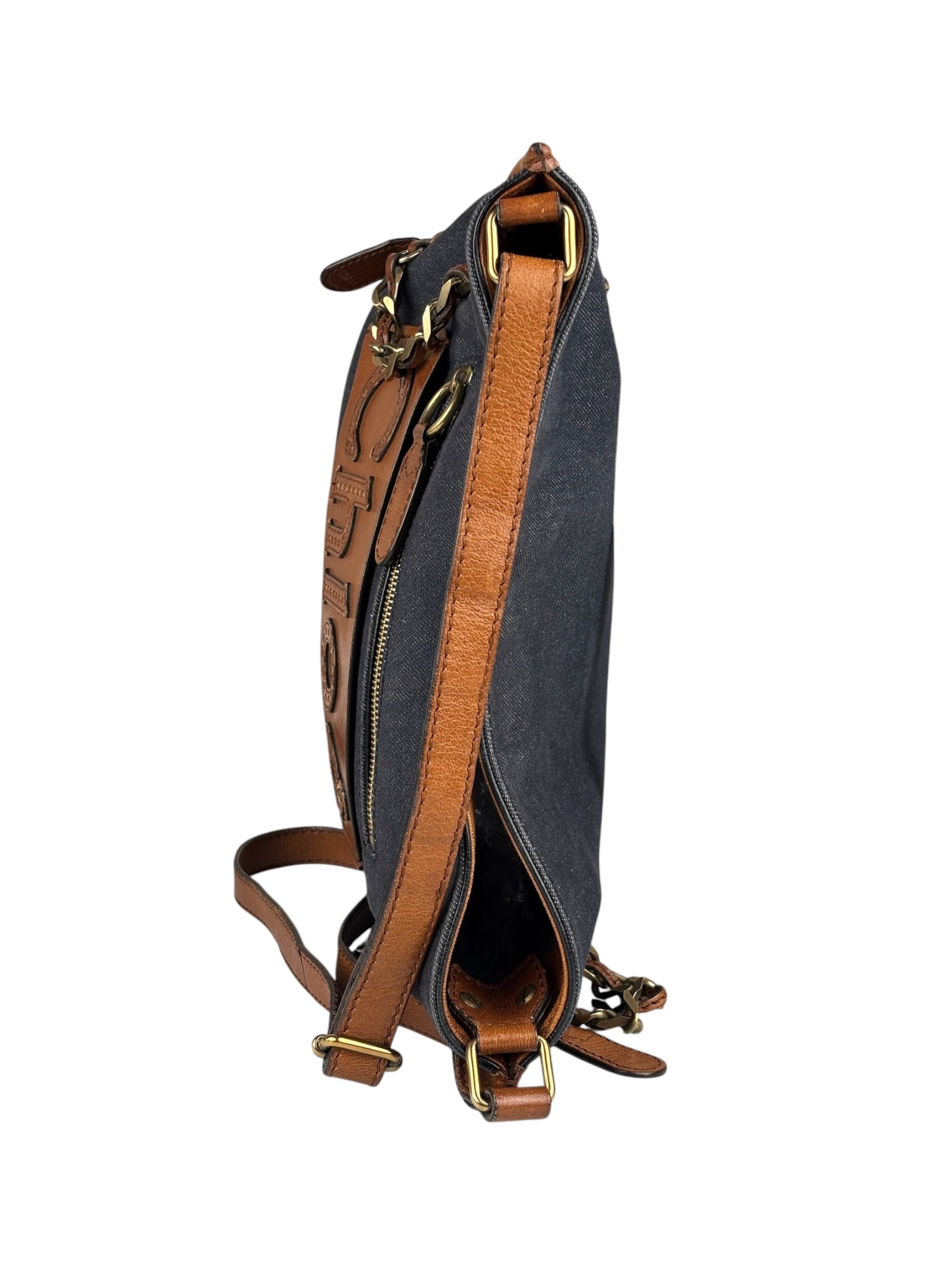Chloe Dark Gray/Blue Harley Denim/Leather Crossbody Bag