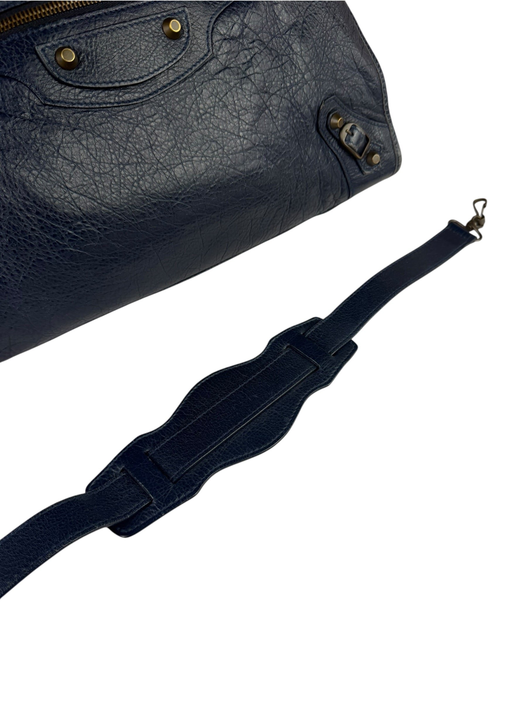 Balenciaga Navy Lambskin Moto Work Two-Way Bag