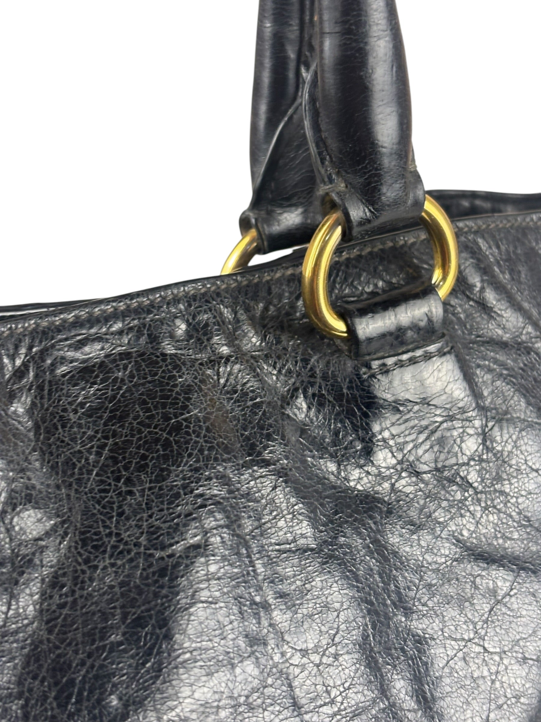 Prada Vintage Black Shine Leather Vitello Daino Tote