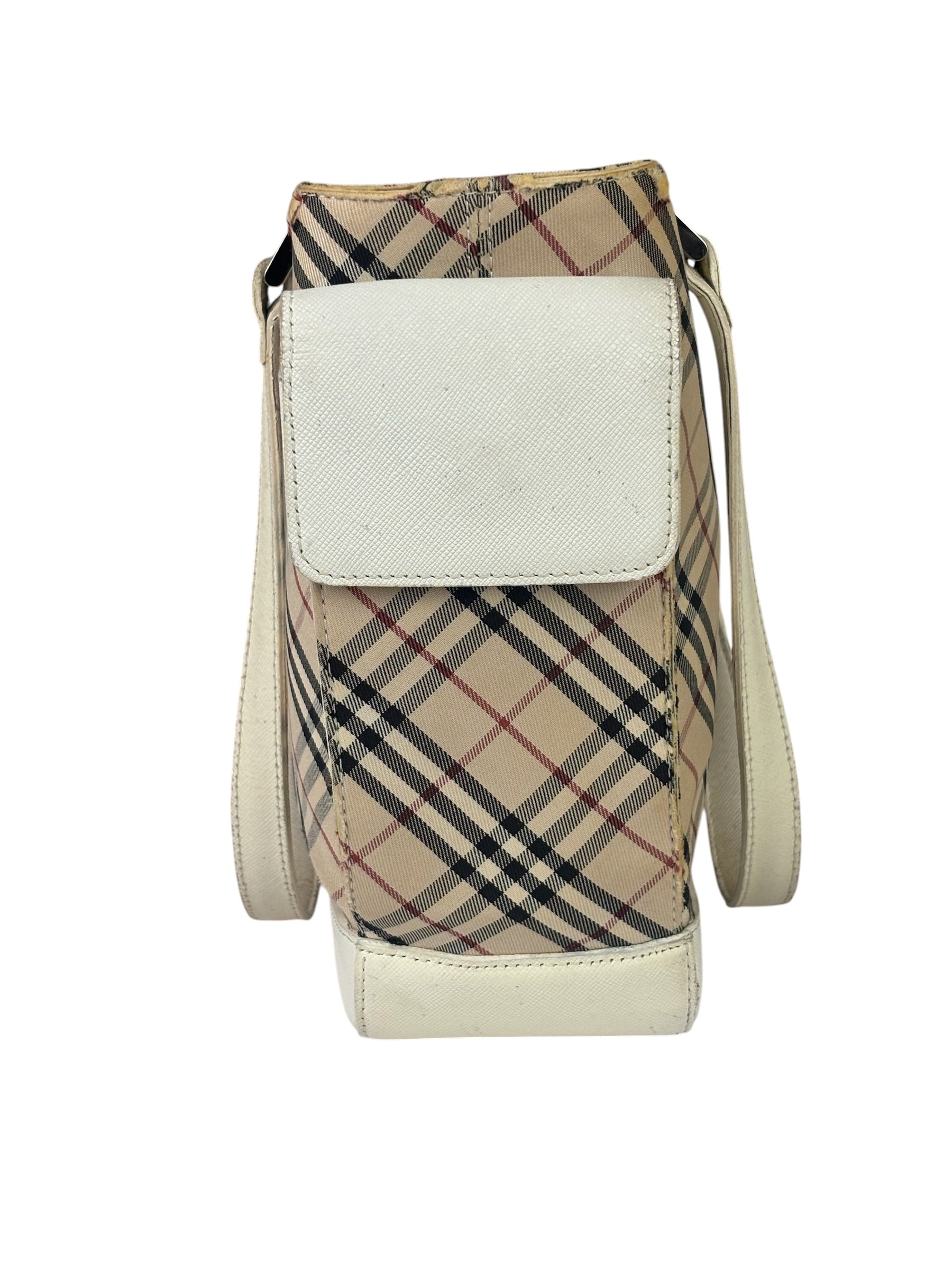 Burberry White Leather Trim Nova Check Shoulder Bag