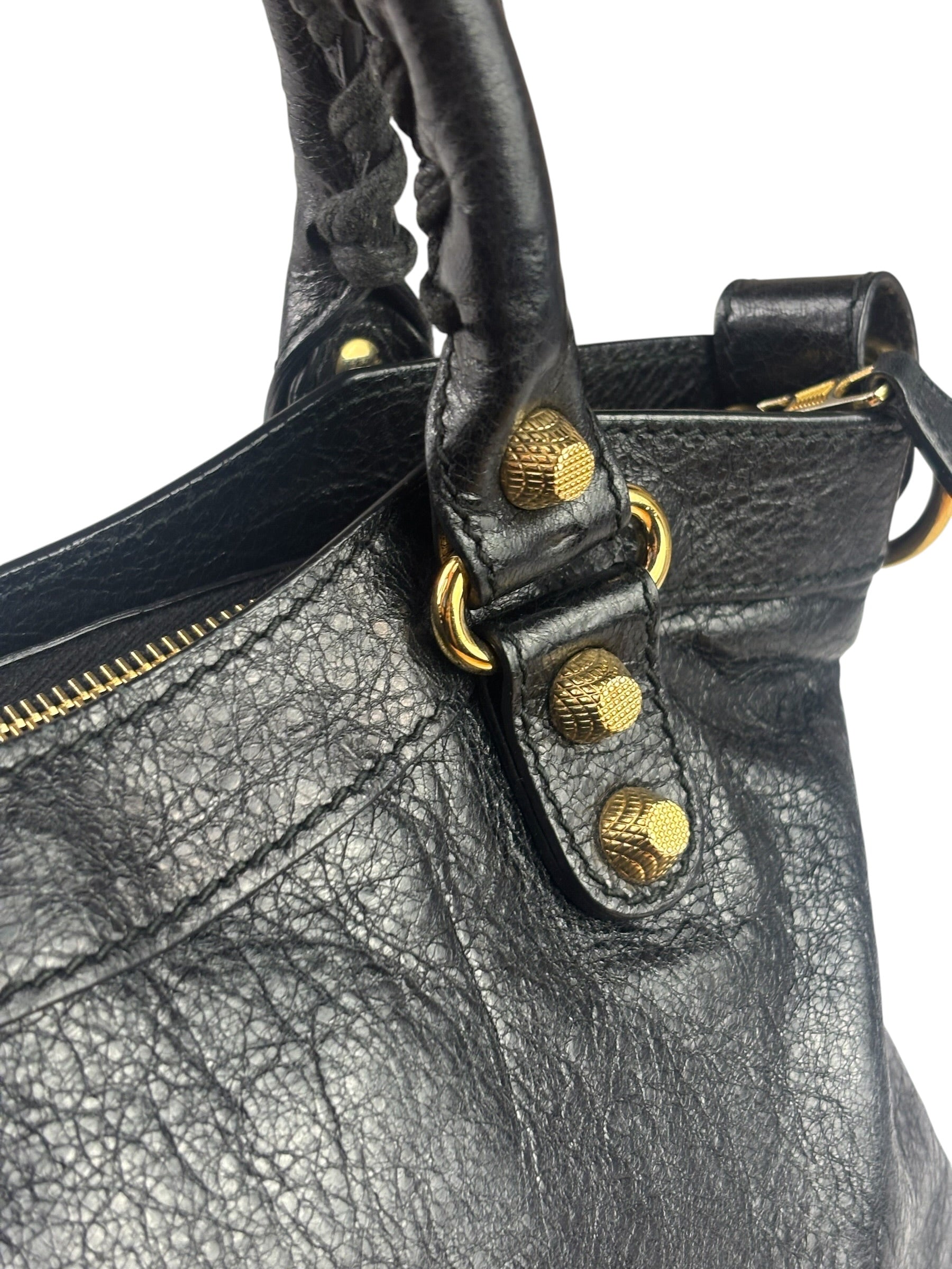 Balenciaga Black Lambskin Moto City Two-Way Bag
