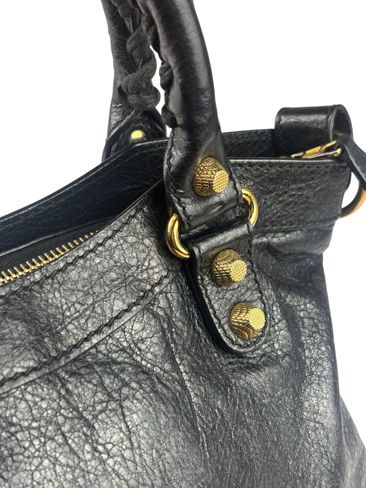 Balenciaga Black Lambskin Moto City Two-Way Bag