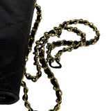 Chanel Vintage Black Lizard Leather Chain Flap Bag 1987