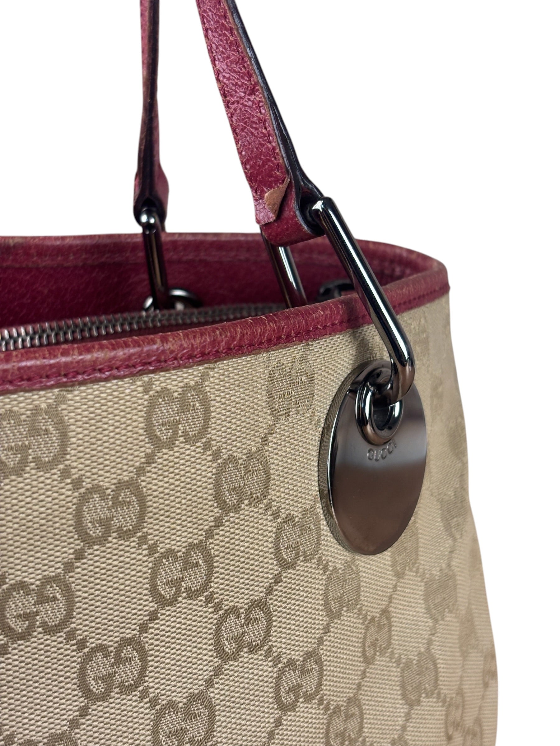 Gucci Vintage GG Canvas Pink Trim Shoulder Bag