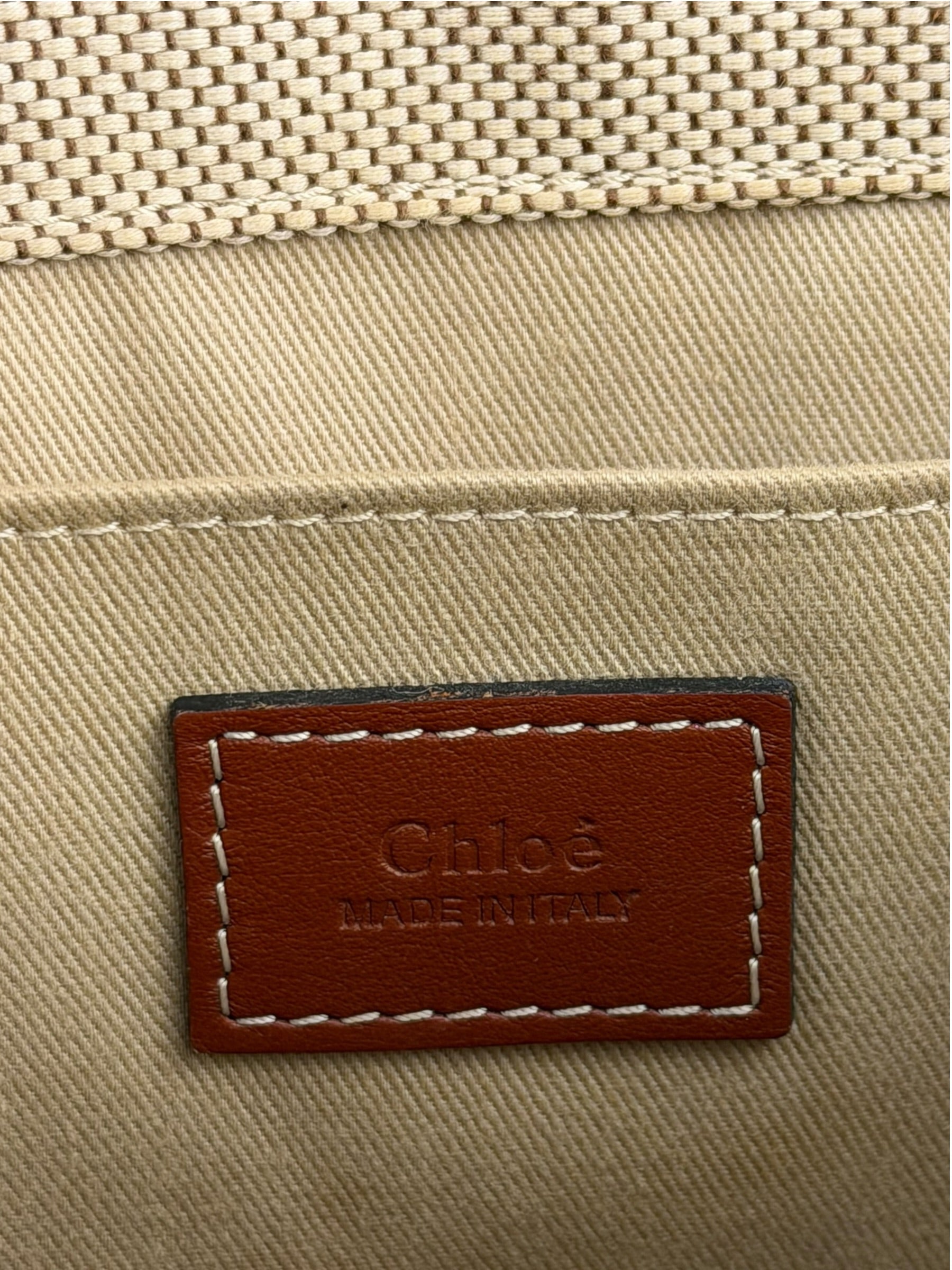 Chloe Brown Leather Trim/Linen Canvas Woody Small Tote