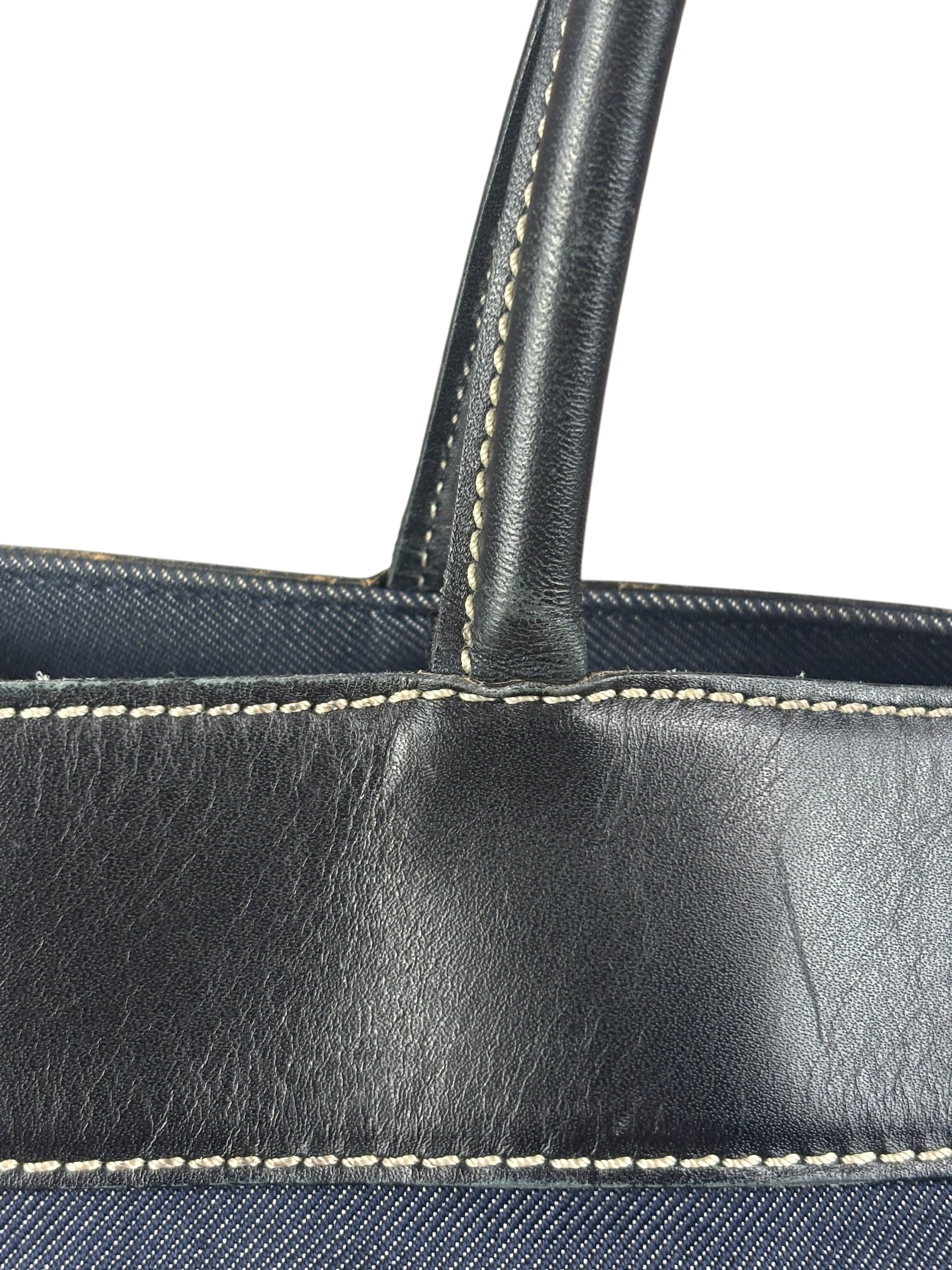 Chanel Vintage Denim/Black Leather CC Turn-Lock Tote Bag 2001