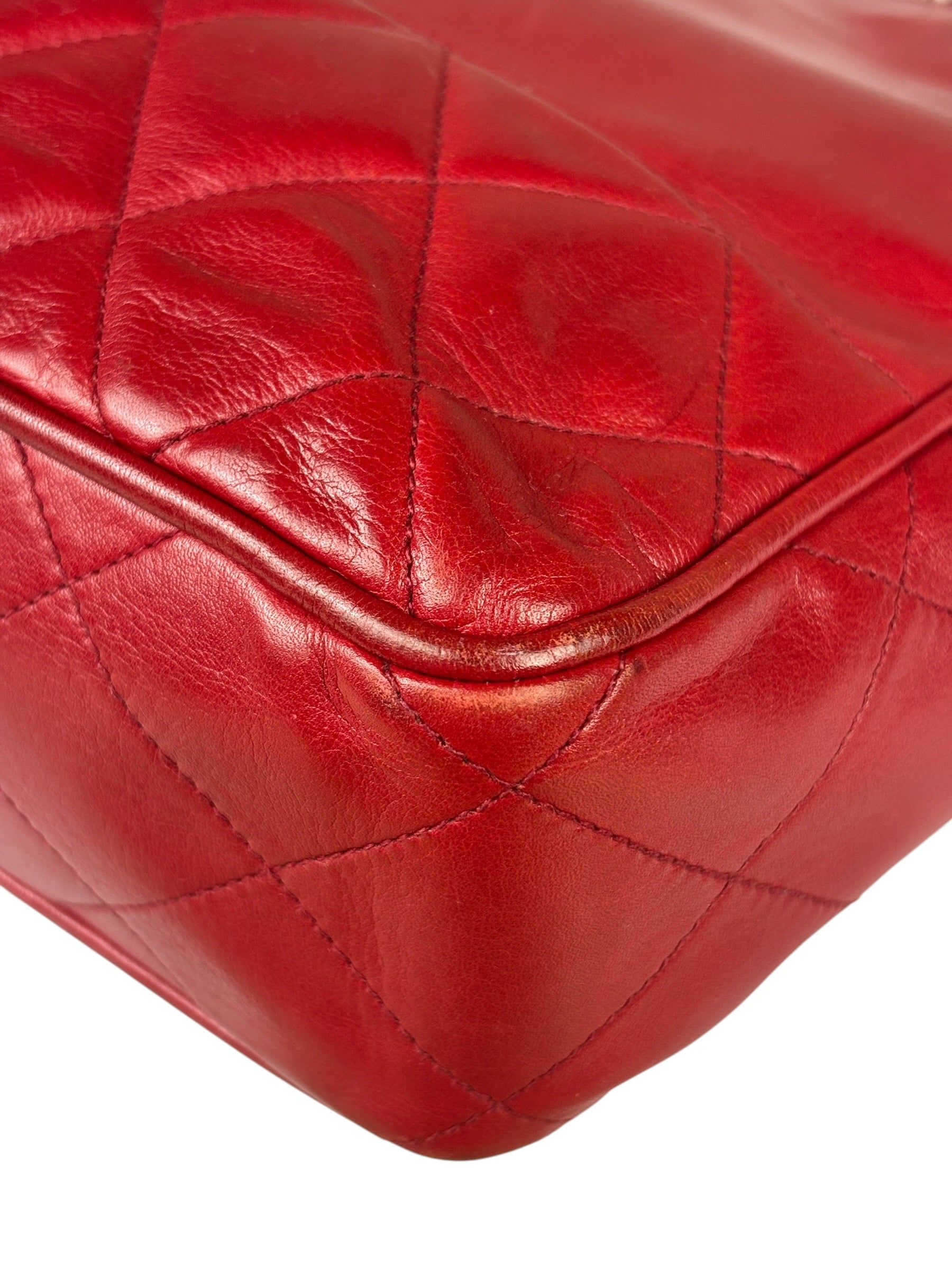Chanel Red Quilted Lambskin Chain Tote Bag 1990