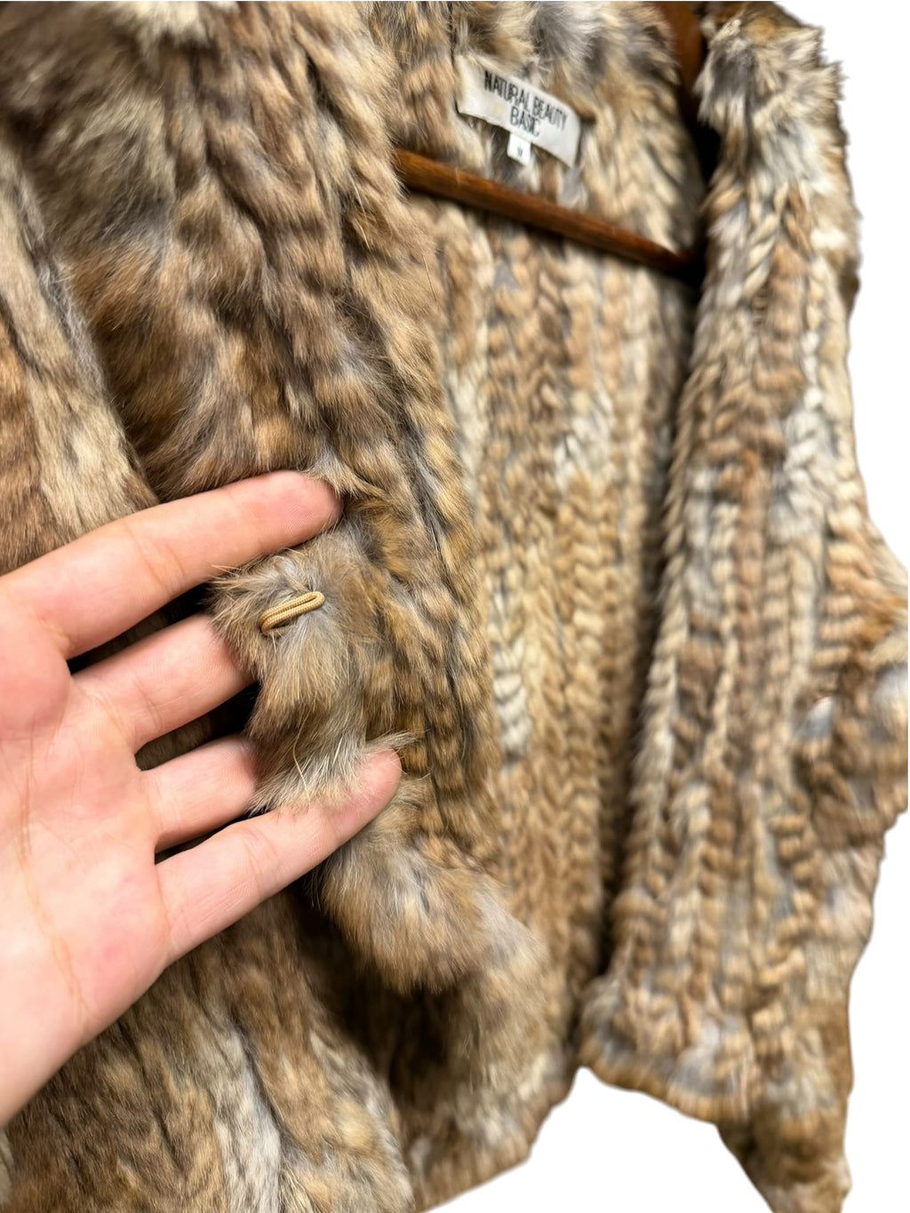 Vintage Natural Beauty Basic Mixed Woven Rabbit Fur Coat