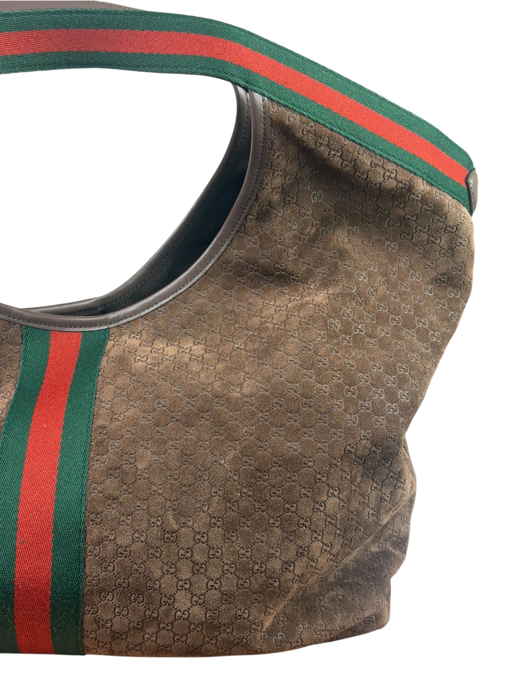 Gucci Brown Suede GG Supreme Giglio Large Tote
