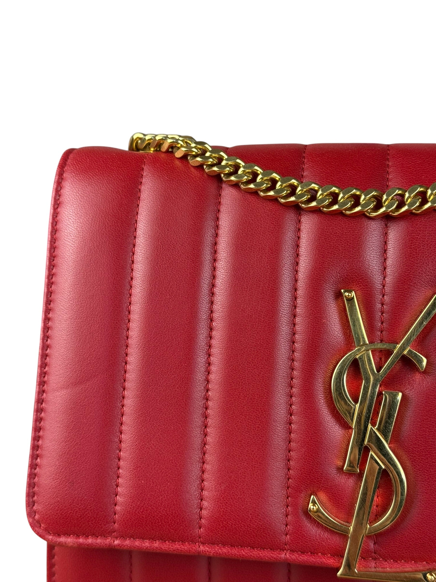 Saint Laurent Red Quilted Leather Vicky Flap Shoulder Bag