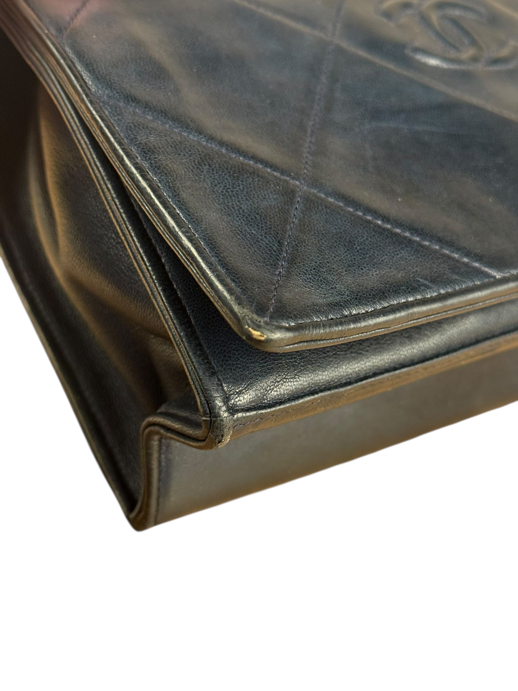 Chanel Black Diamond Stitch Flap CC Bag 1988