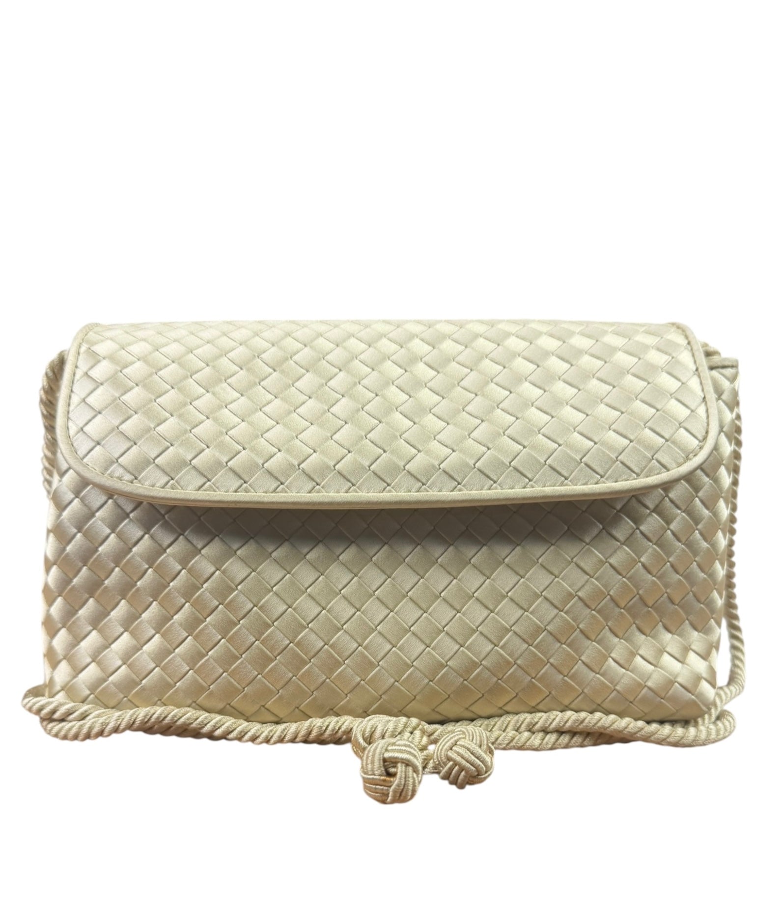 Bottega Veneta Vintage Cream Satin Intrecciato Mini Shoulder Bag