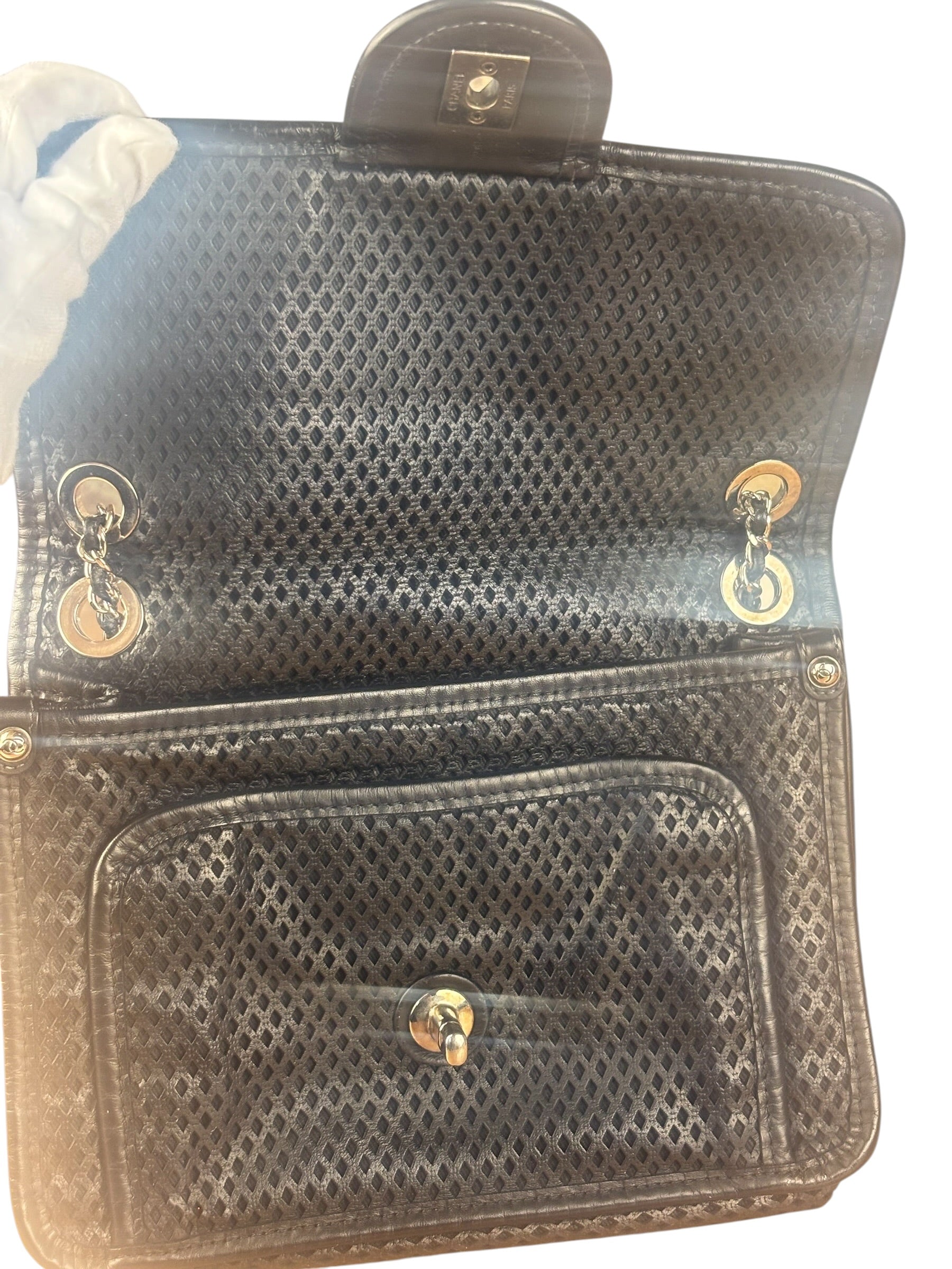 Chanel Black Perforated Leather Up in the Air Flap Bag 2012