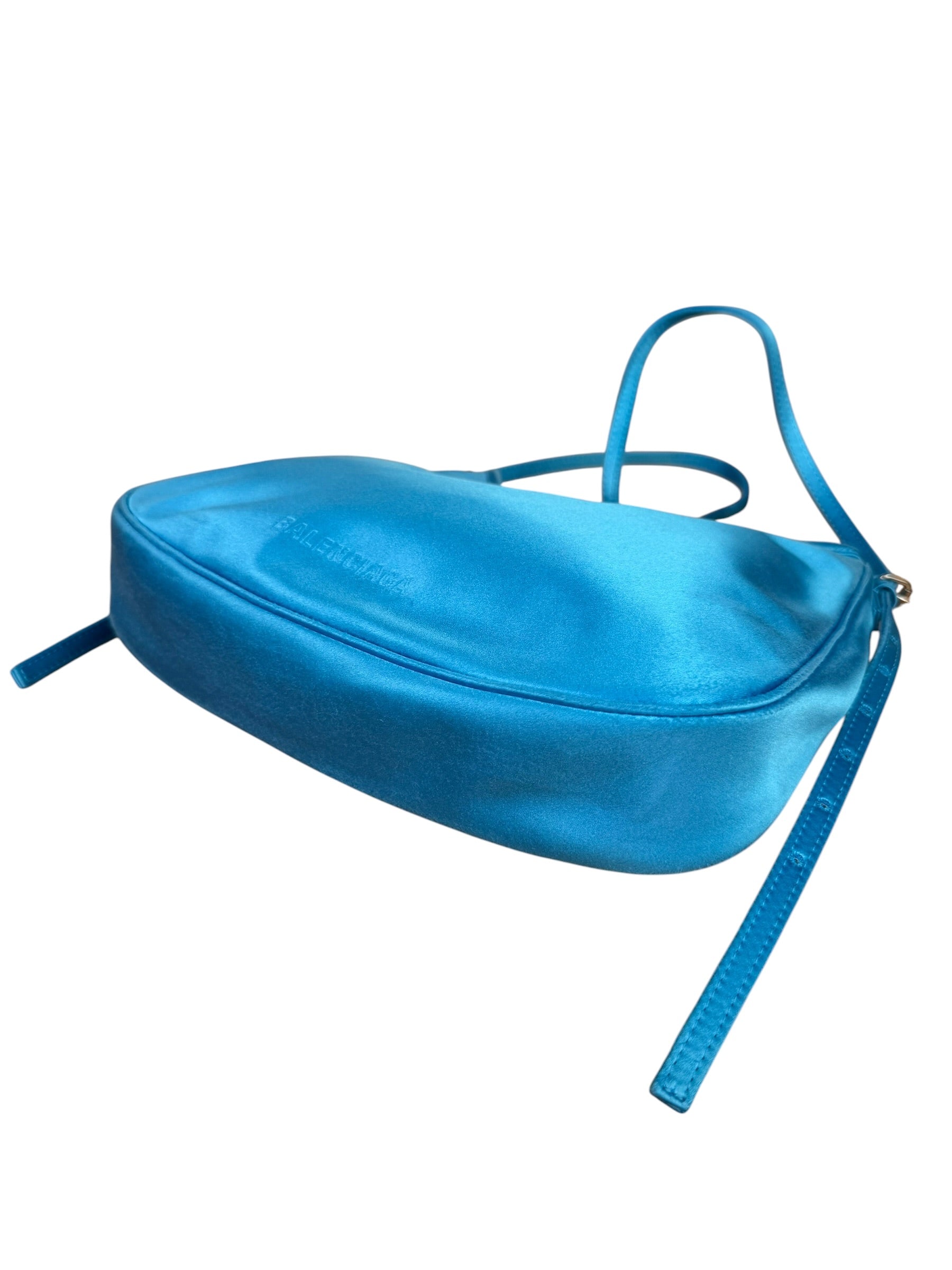 Balenciaga Blue Satin/Leather Trim Leopolda Small Hobo Bag