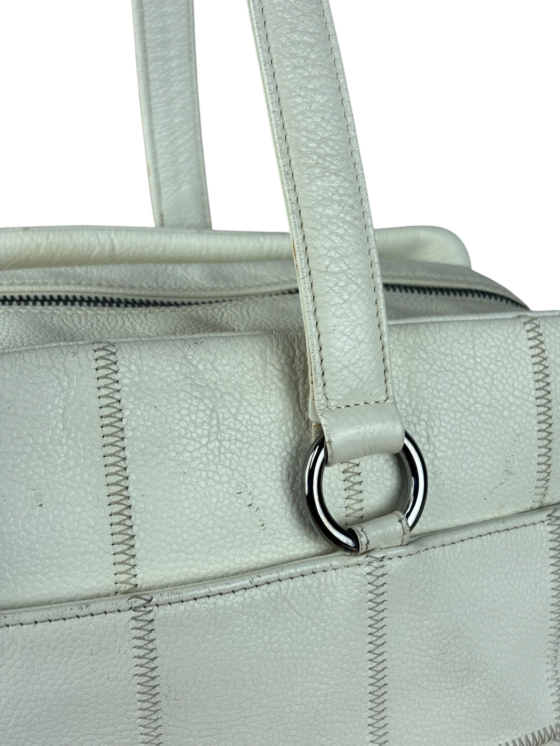 Chanel White Chocolate Bar Quilted Caviar LAX Bowler Bag 2004