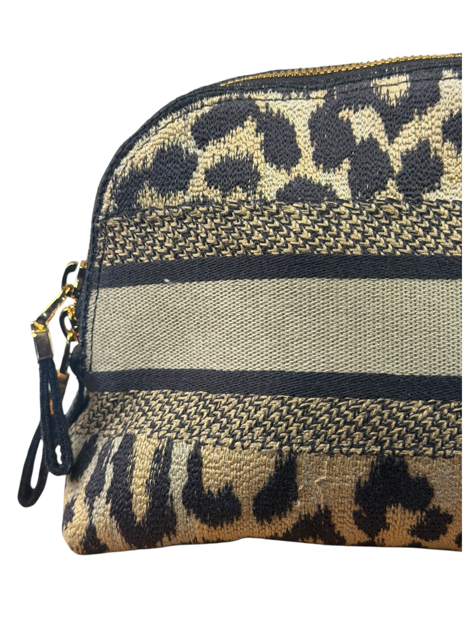 Christian Dior Beige Woven Leopard Print Cosmetic Pouch