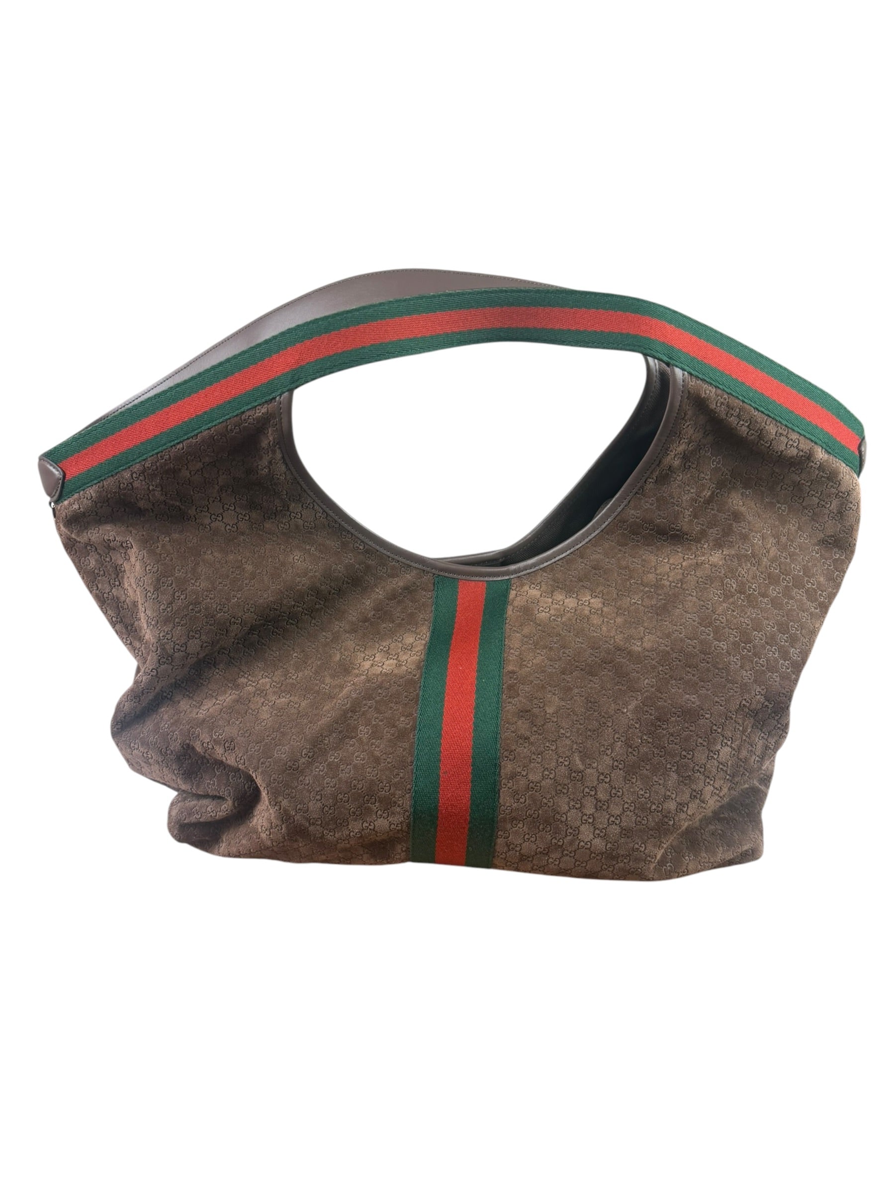 Gucci Brown Suede GG Supreme Giglio Large Tote