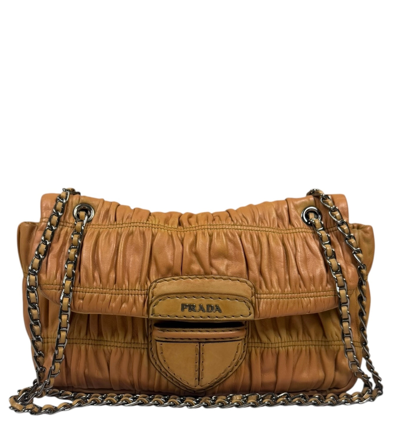 Prada Vintage Brown Nappa Leather Gaufre Shoulder Bag