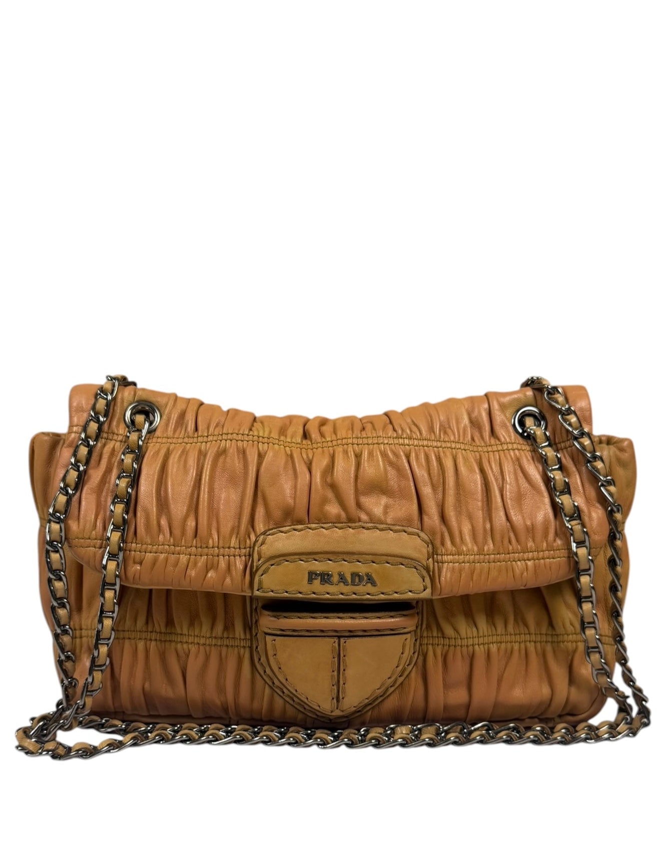 Prada Vintage Brown Nappa Leather Gaufre Shoulder Bag