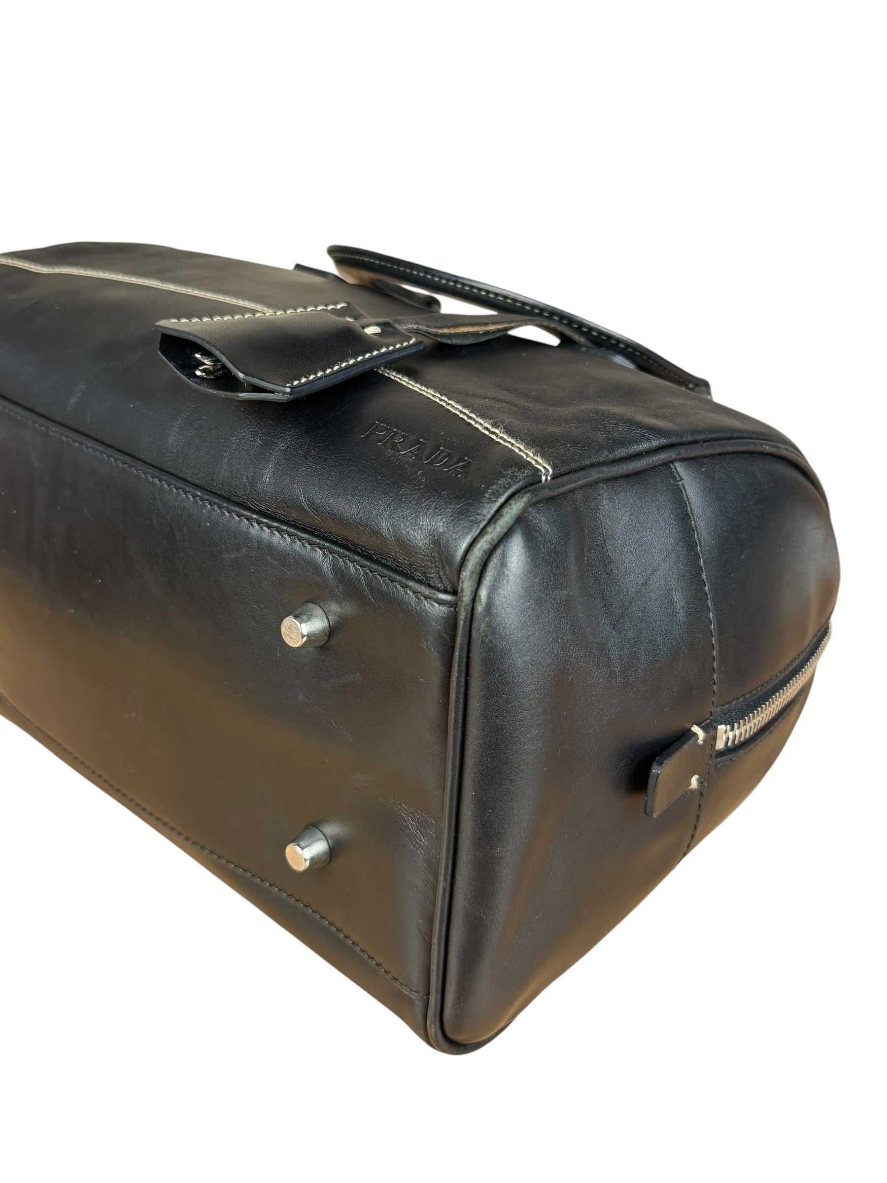 Prada Vintage Black Leather Mini Boston Bag