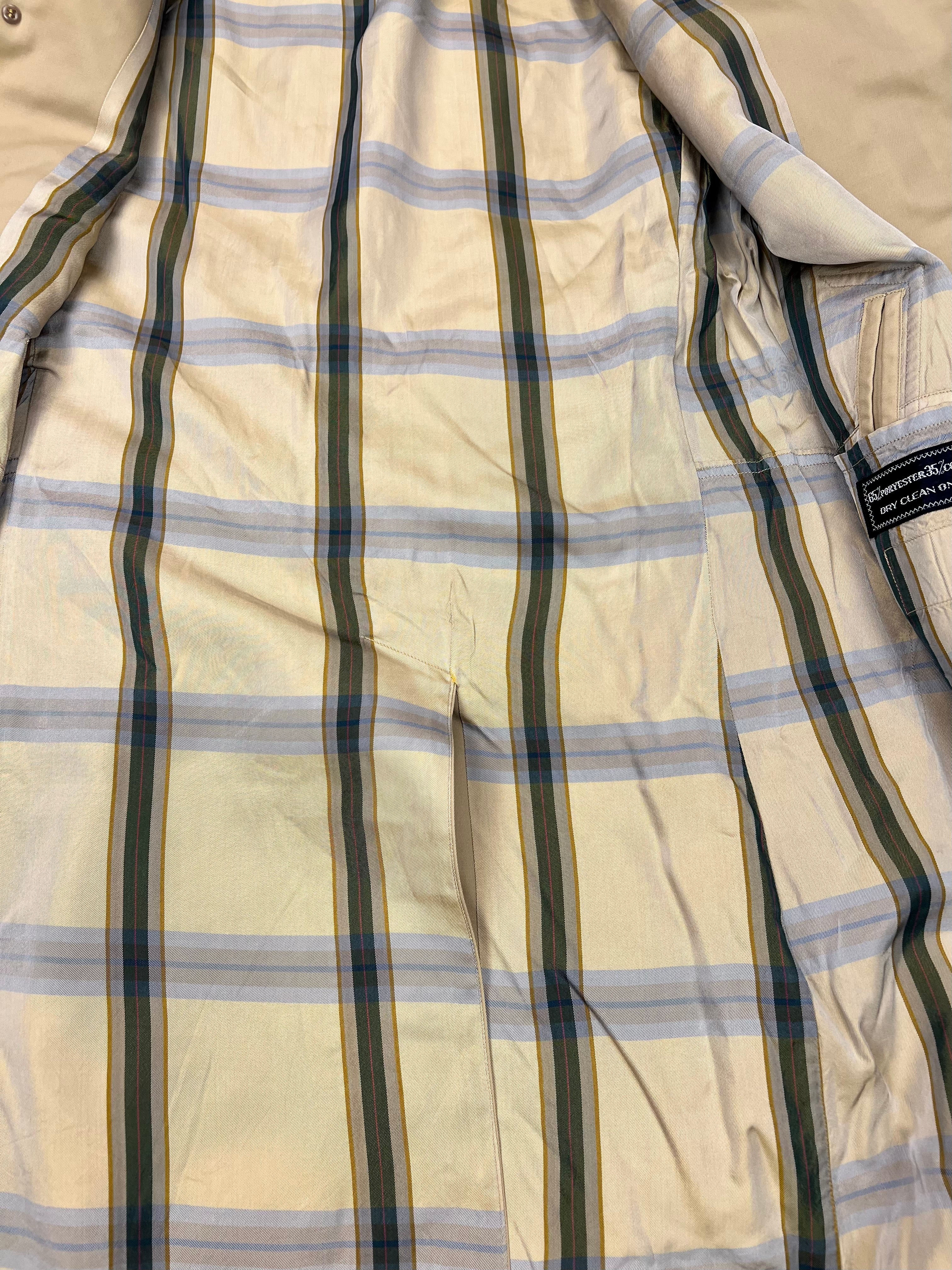 Burberry Vintage Khaki Plaid Lined Mid-Length Coat