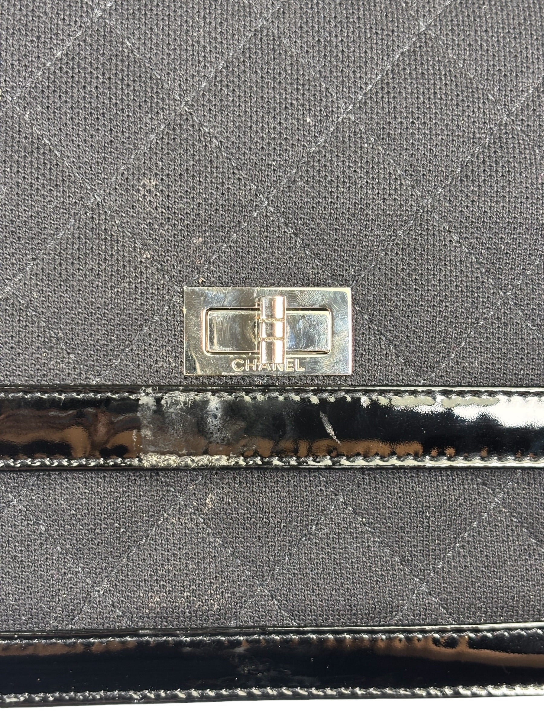 Chanel Black Patent Leather Trim/Cotton 2.55 Reissue Flap Bag 2000