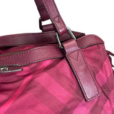 Burberry Plum Nylon/Leather Trim Nova Check Buckleigh Packable Tote