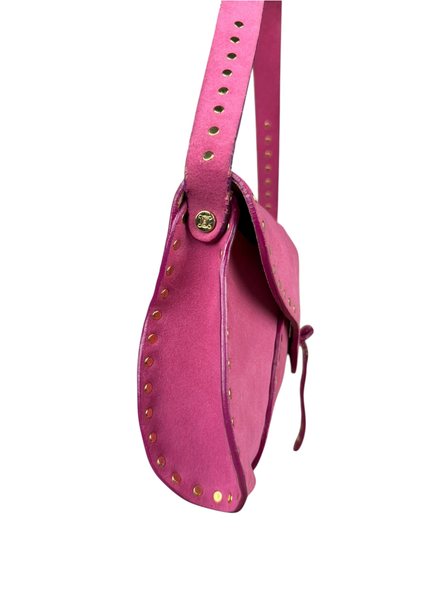 Celine Vintage Pink Suede Poulbot Shoulder Bag