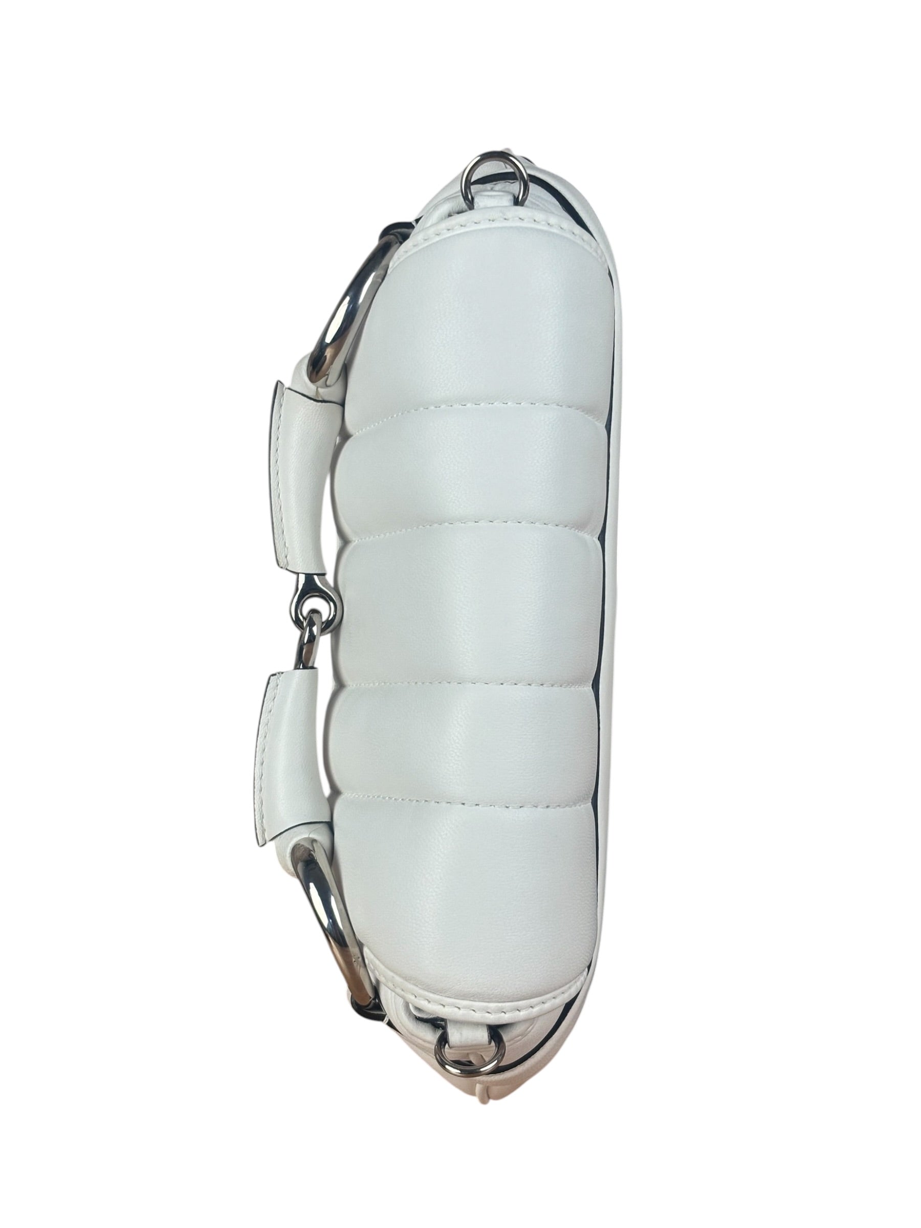 Gucci White Puffer Leather Horsebit Shoulder Bag