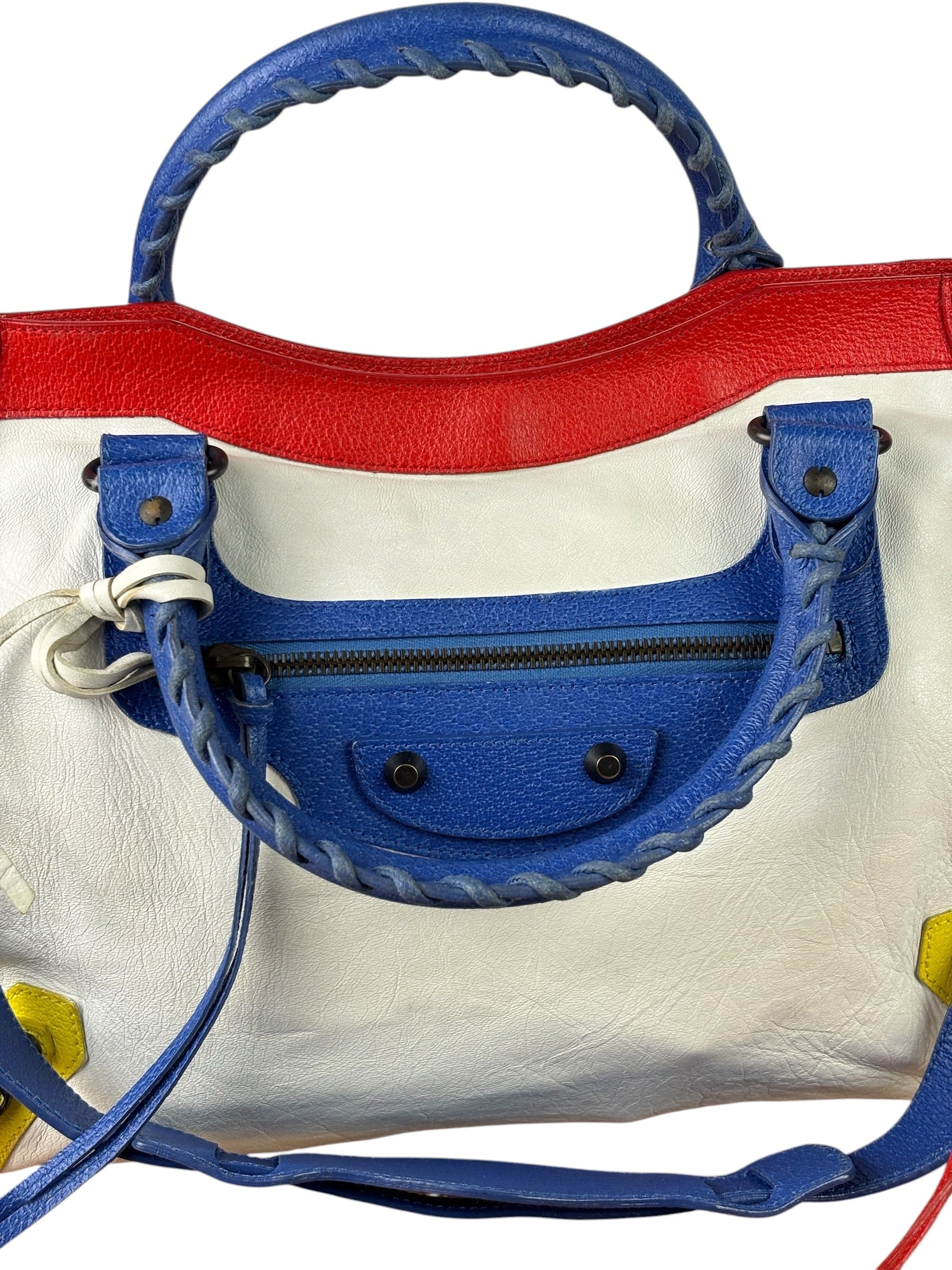 Balenciaga White Multicolor Moto 2Way City Bag