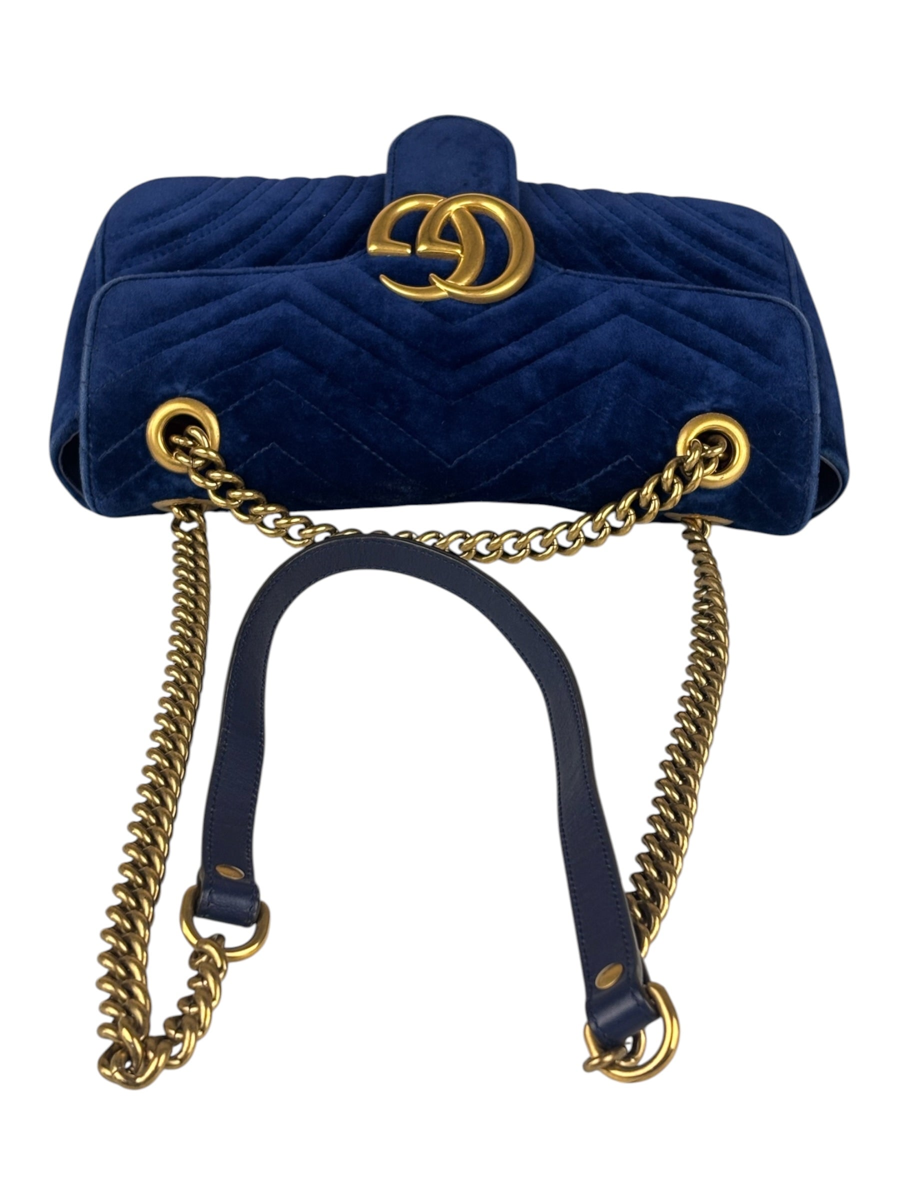 Gucci GG Blue Velvet Marmont Chain Shoulder Bag