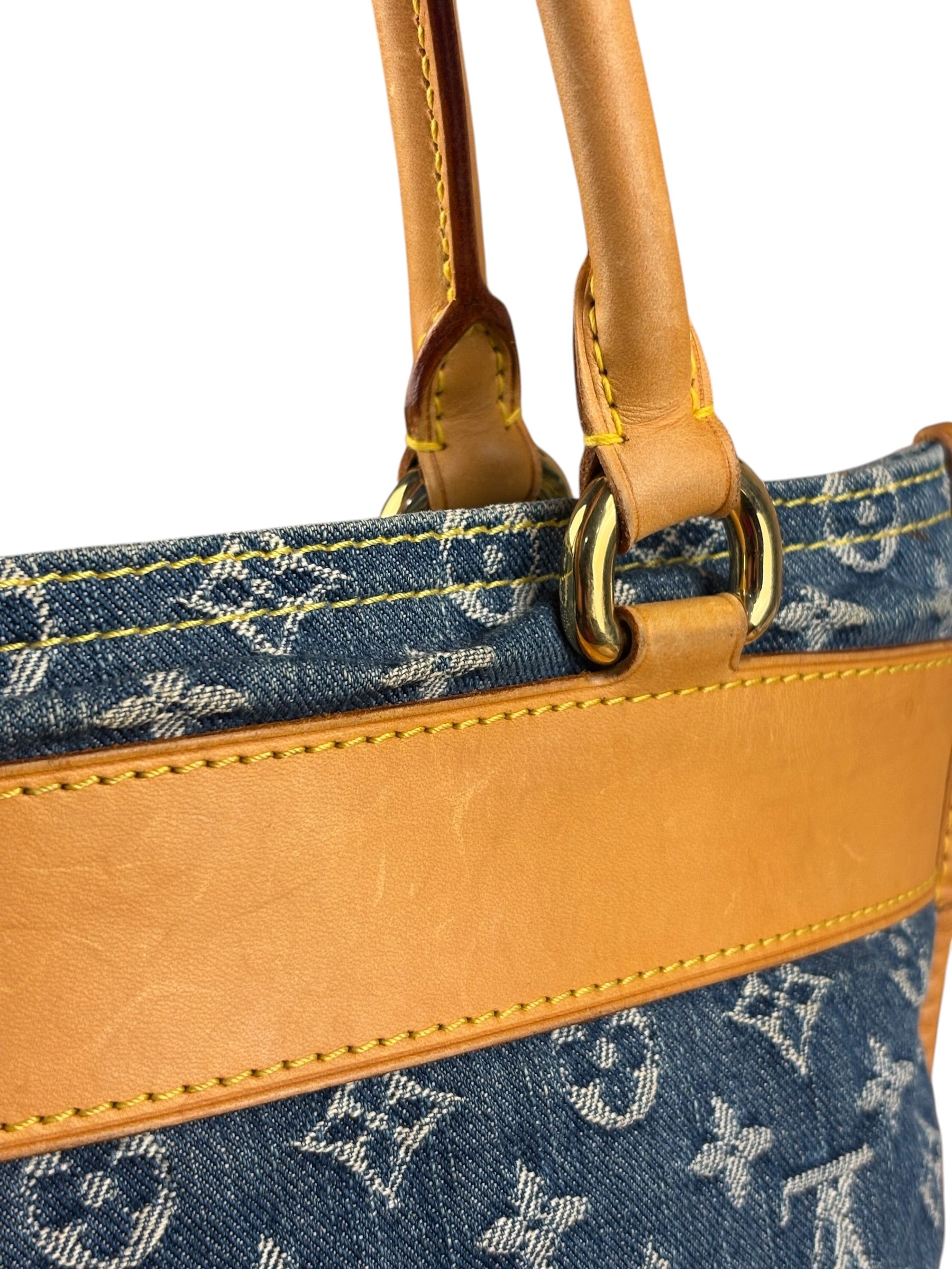 Louis Vuitton Denim Leather Trim Monogram Flat Tote Bag