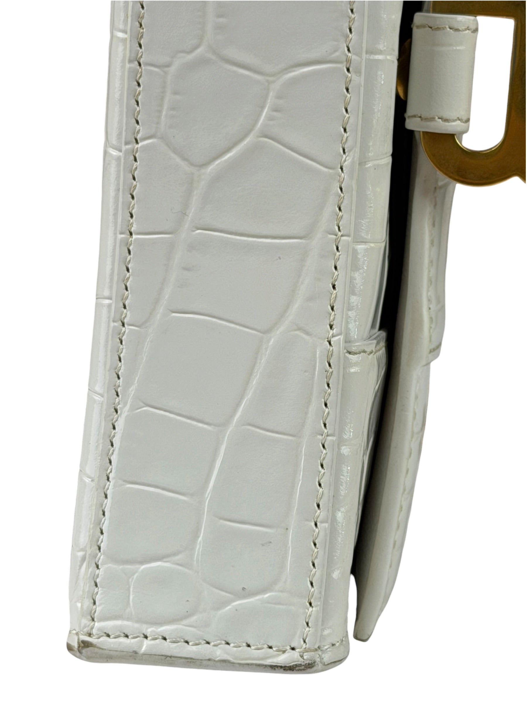Balenciaga White Crocodile Embossed Hourglass Wallet On Chain