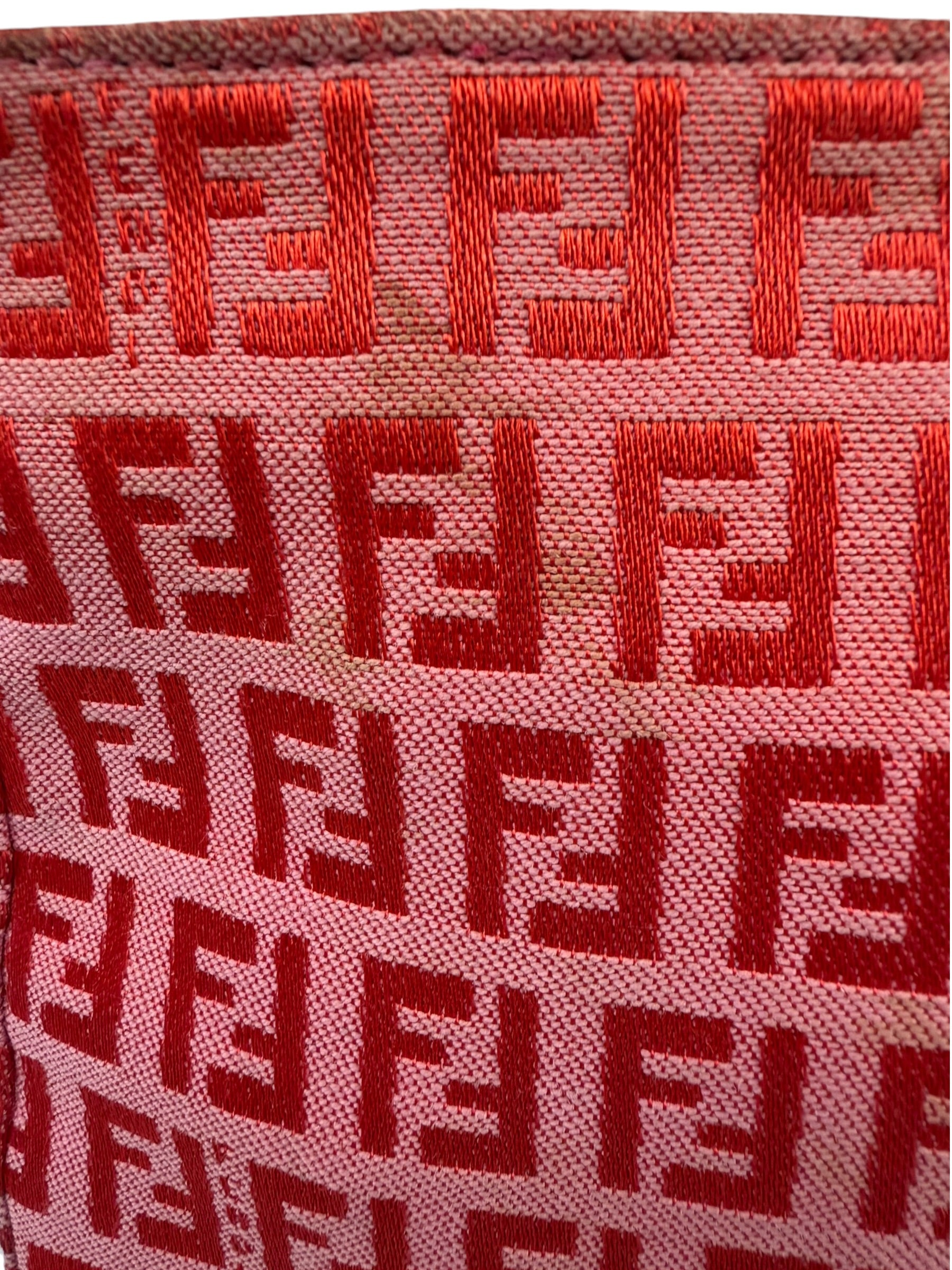 Fendi Pink/Red Zucca Leather Trim Pochette