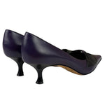 Manolo Blahnik Purple/Black Bow Kitten Heels