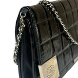 Chanel Black Patent Chocolate Bar Quilted Flap Shoulder Bag 2001